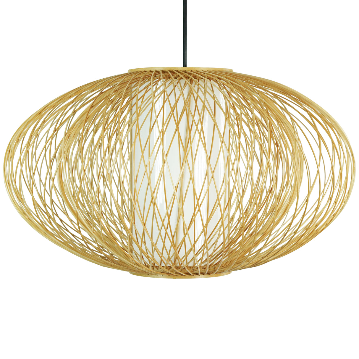 Handmade Modern Round Bamboo Wicker Rattan Lamp Hanging Light Shade, Medium - LEHADAR