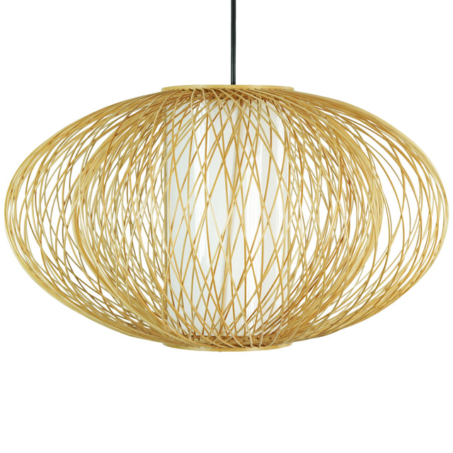 Handmade Modern Round Bamboo Wicker Rattan Lamp Hanging Light Shade, Medium - LEHADAR