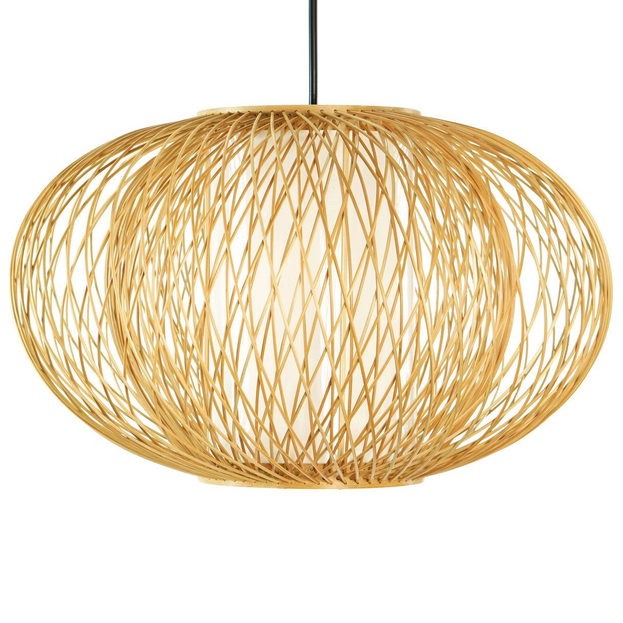 Handmade Modern Round Bamboo Wicker Rattan Lamp Hanging Light Shade, Small - LEHADAR