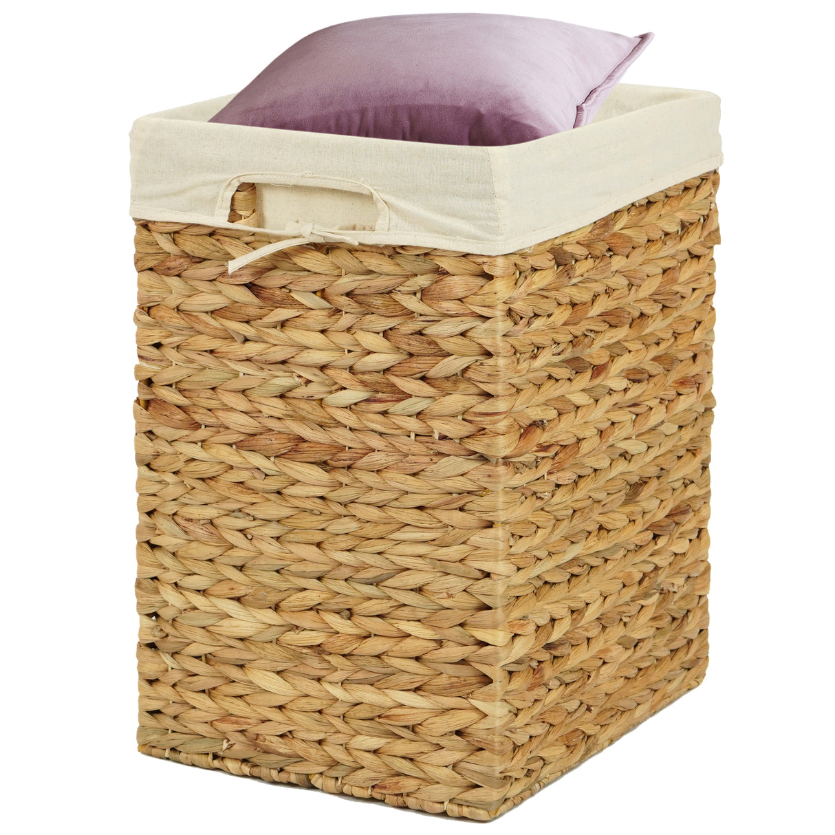 Handmade Rectangular Water Hyacinth Wicker Laundry Hamper with Lid Natural, Medium - LEHADAR