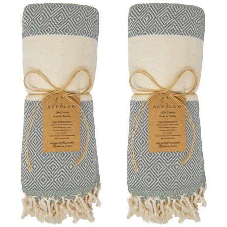 Deerlux 100% Cotton Turkish Bath Towel, 40" x 70" Diamond Peshtemal Set of 2, Gray - LEHADAR