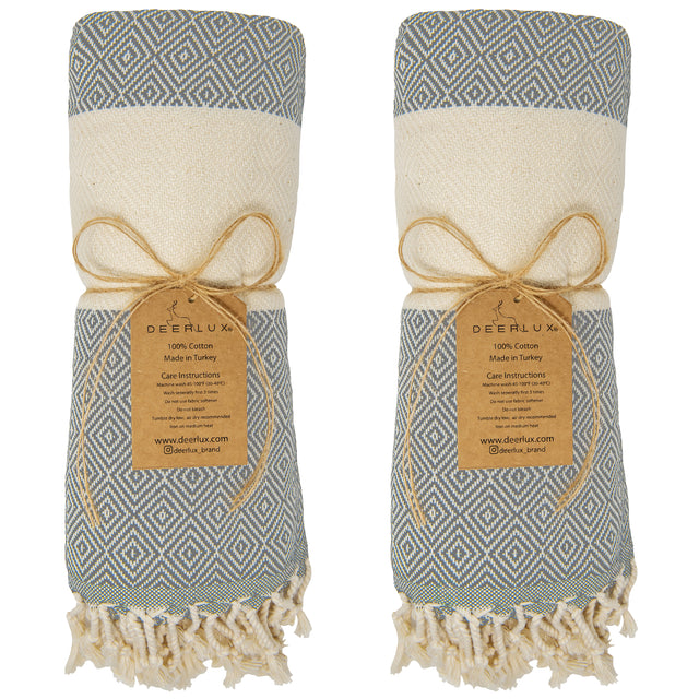 Deerlux 100% Cotton Turkish Bath Towel, 40" x 70" Diamond Peshtemal Set of 2, Gray - LEHADAR