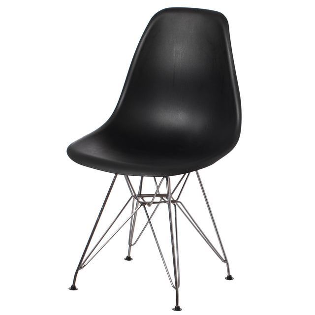 Mid-Century Modern Style Plastic DSW Shell Dining Chair with Metal Legs, Black - LEHADAR