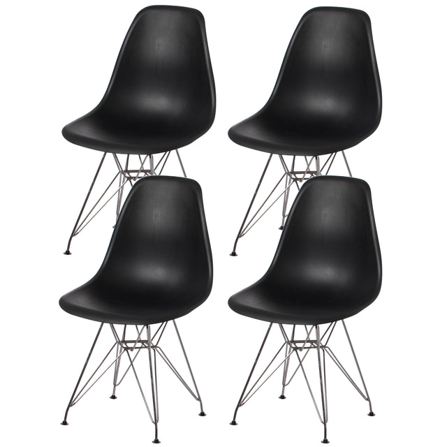 Mid-Century Modern Style Plastic DSW Shell Dining Chair with Metal Legs, Black Set of 4 - LEHADAR