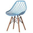 Mid-Century Modern Style Plastic DSW Shell Dining Chair with Lattice Back and Wooden Dowel Eiffel Legs, Blue - LEHADAR