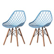 Mid-Century Modern Style Plastic DSW Shell Dining Chair with Lattice Back and Wooden Dowel Eiffel Legs, Blue Set of 2 - LEHADAR