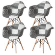 Mid-Century Modern Style Fabric Lined Armchair with Beech Wooden Legs, Black and White Set 4 - LEHADAR