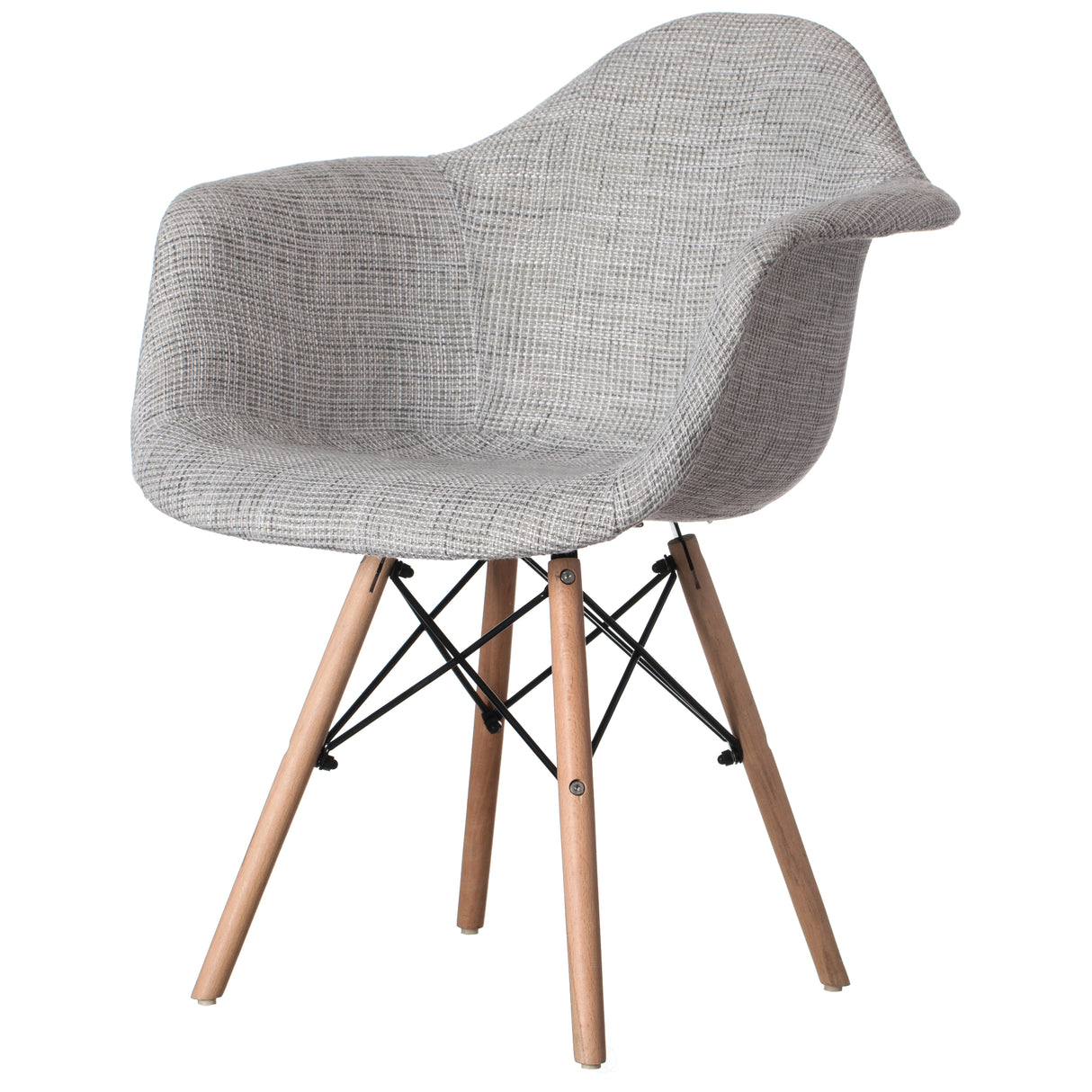 Mid-Century Modern Style Fabric Lined Armchair with Beech Wooden Legs, Grey - LEHADAR