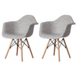 Mid-Century Modern Style Fabric Lined Armchair with Beech Wooden Legs, Grey Set 2 - LEHADAR