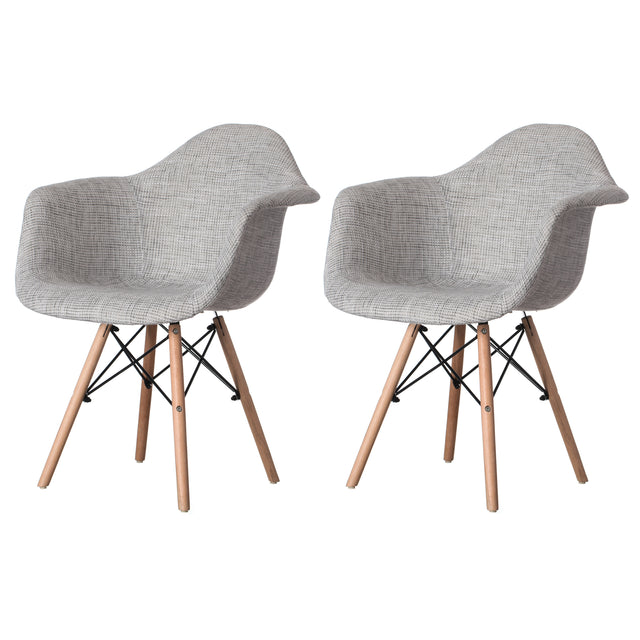 Mid-Century Modern Style Fabric Lined Armchair with Beech Wooden Legs, Grey Set 2 - LEHADAR