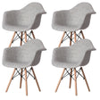 Mid-Century Modern Style Fabric Lined Armchair with Beech Wooden Legs, Grey Set 4 - LEHADAR