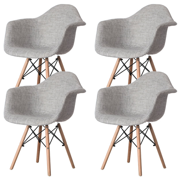 Mid-Century Modern Style Fabric Lined Armchair with Beech Wooden Legs, Grey Set 4 - LEHADAR