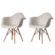 Mid-Century Modern Style Fabric Lined Armchair with Beech Wooden Legs, White Set 2 - LEHADAR