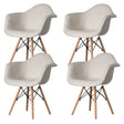 Mid-Century Modern Style Fabric Lined Armchair with Beech Wooden Legs, White Set of 4 - LEHADAR