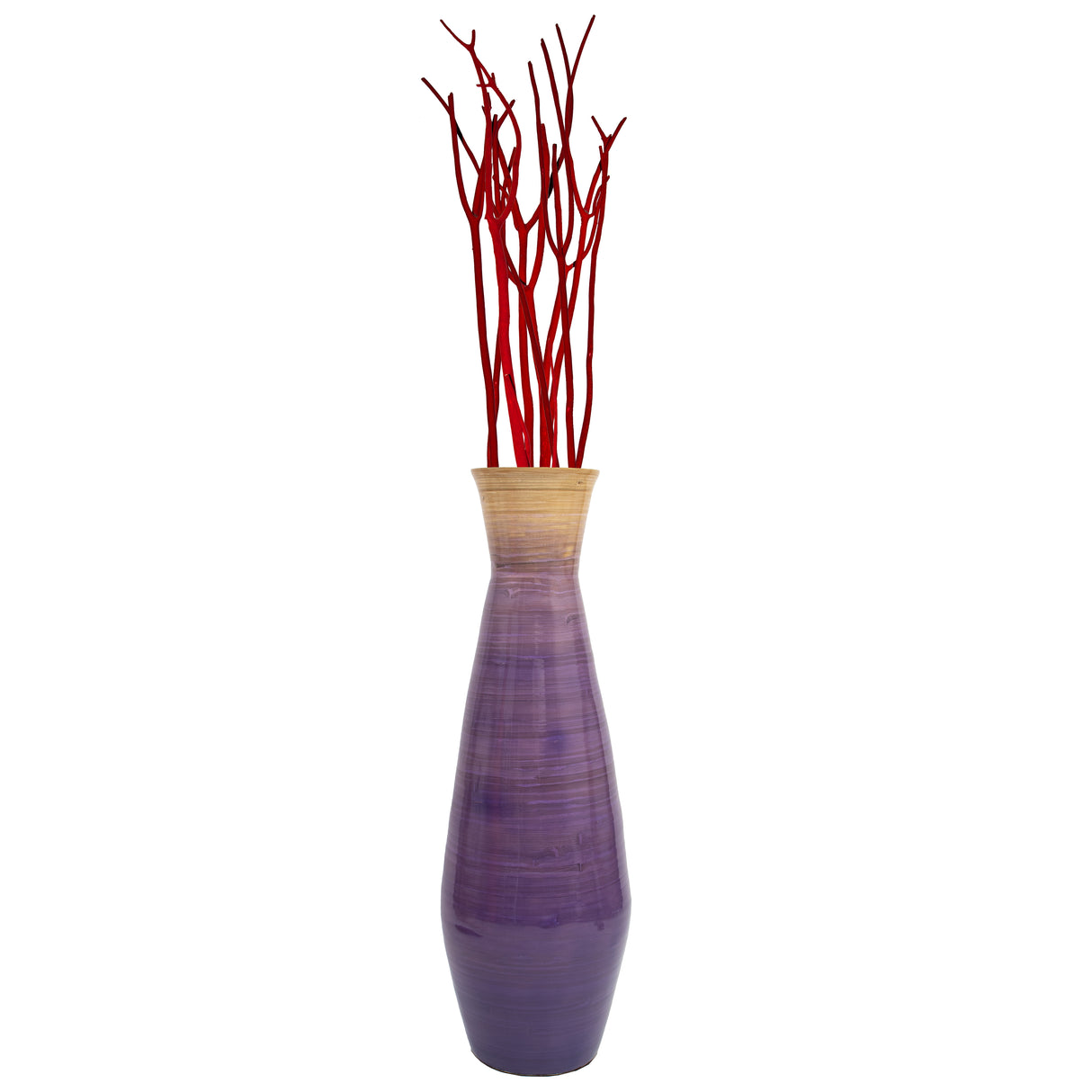 Uniquewise 28" Classic Bamboo Floor Vase Handmade, For Dining, Living Room, Entryway, Fill Up With Dried Branches Or Flowers, Glossy Purple, - LEHADAR