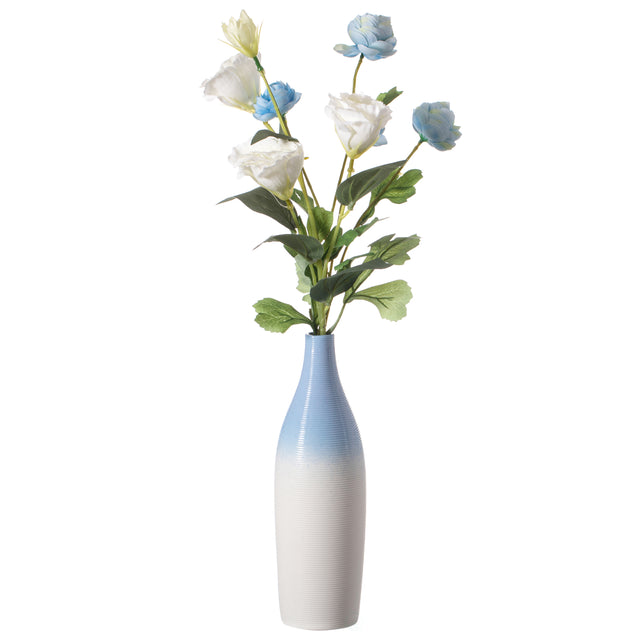 9.5 Inch Modern Decorative Ceramic Table Vase Ripped Design Bottle Shape Flower Holder, White - LEHADAR