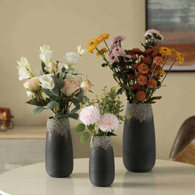 Modern Farmhouse Home D̩cor Accents; Living Room D̩cor, Boho Vases for Table Decor, Housewarming Gift, Black Ceramic Centerpiece Table Vase for Home Decor, Set of 3 - LEHADAR