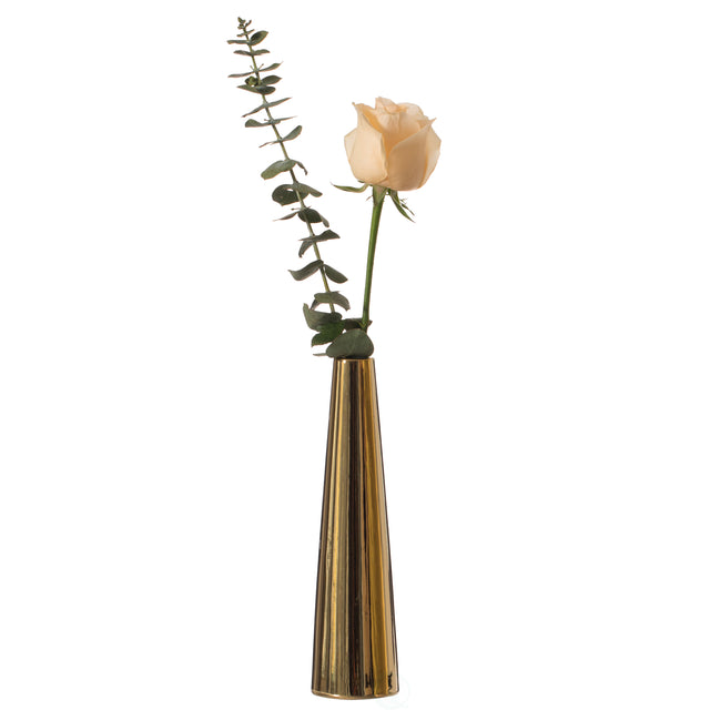 8 Inch Contemporary Ceramic Cone Shape Table Vase Modern Shiny Looking Flower Holder, Gold - LEHADAR