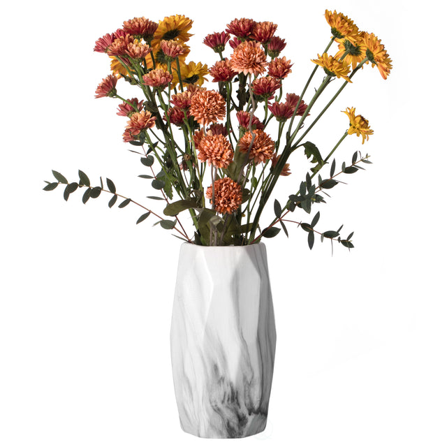 Contemporary Ceramic Marble Look Design Table Vase Geometric Flower Holder Decor, 8 Inch - LEHADAR