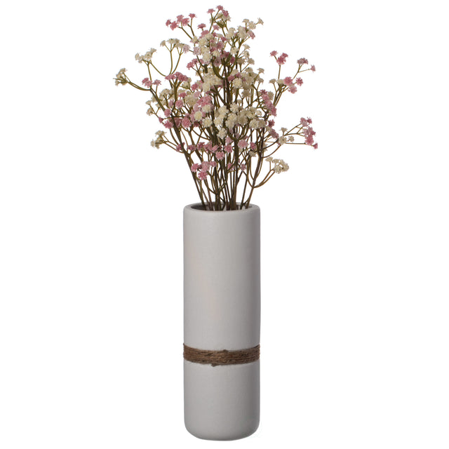 Decorative Modern Ceramic Cylinder Shape Table Vase Flower Holder with Rope, White 11 Inch - LEHADAR