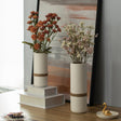 Decorative Modern Ceramic Cylinder Shape Table Vase Flower Holder with Rope, White Set of 2 - LEHADAR
