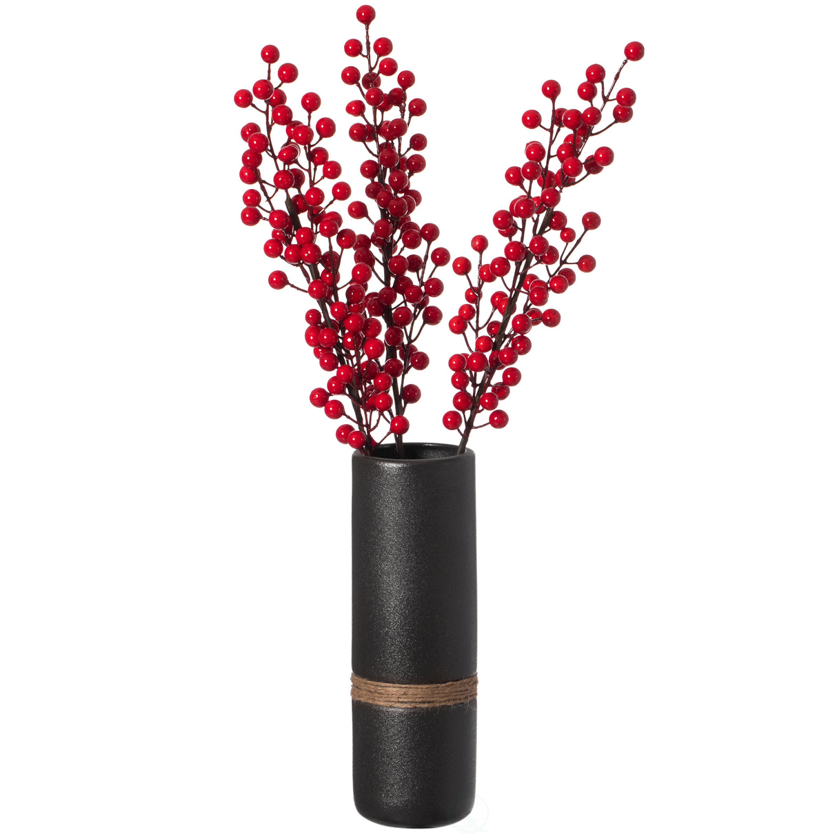 Decorative Modern Ceramic Cylinder Shape Table Vase Flower Holder with Rope, Black 11 Inch - LEHADAR