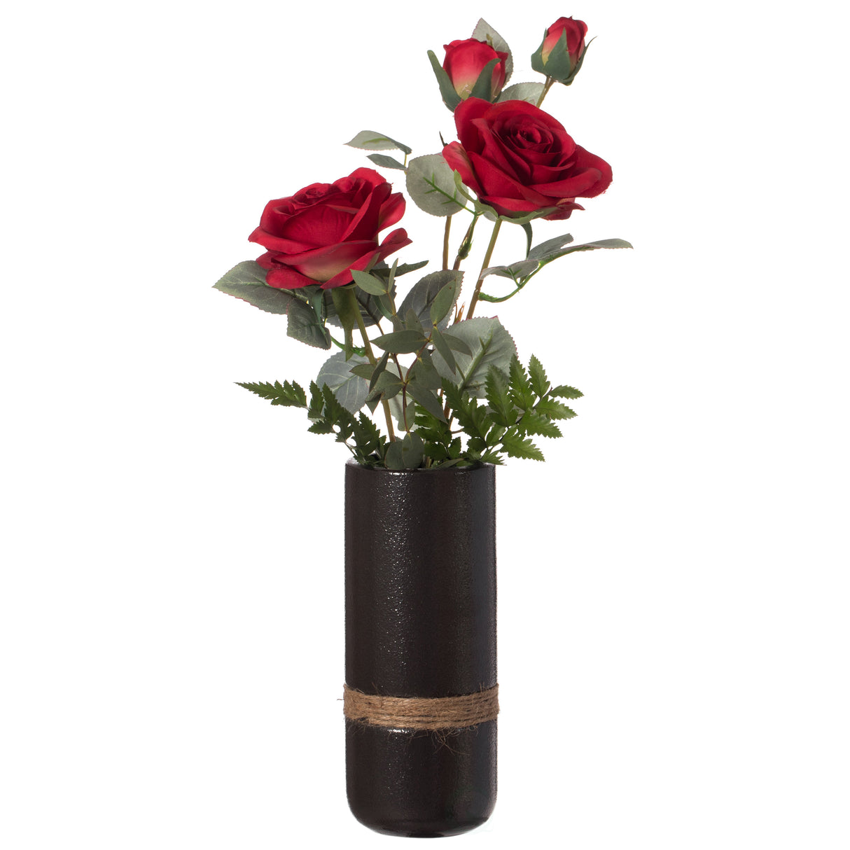 Decorative Modern Ceramic Cylinder Shape Table Vase Flower Holder with Rope, Black 8 Inch - LEHADAR