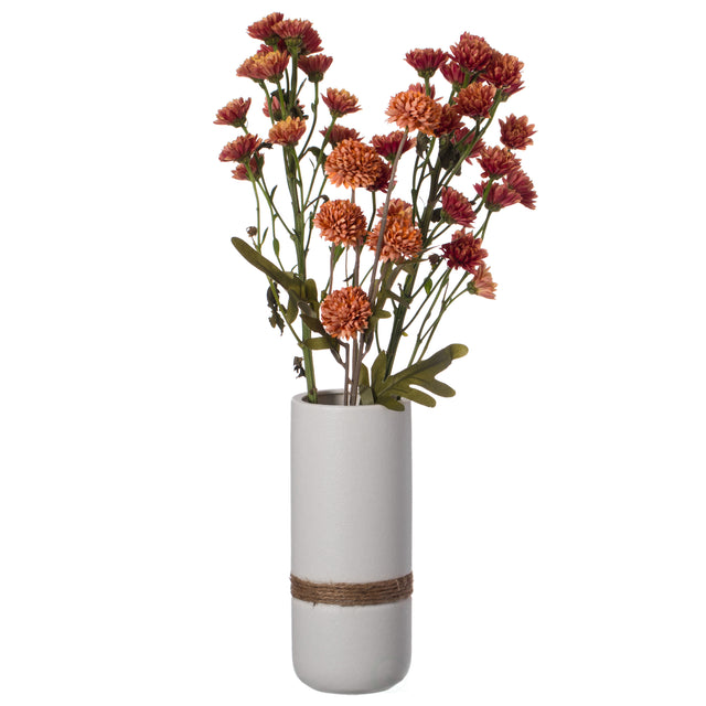 Decorative Modern Ceramic Cylinder Shape Table Vase Flower Holder with Rope, White 8 Inch - LEHADAR