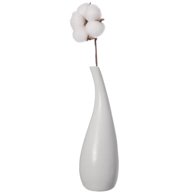 "White Contemporary Unique Teardrop Shaped Ceramic Table Vase Flower Holder, 8 Inch" - LEHADAR