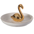 Modern Ceramic Trinket Dish Accent Plate Jewelry Holder White Plate and Gold Swan Valentines Day Gifts - LEHADAR