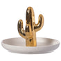 Modern Ceramic Trinket Dish Accent Plate Jewelry Holder White Plate and Gold Cactus Tree - LEHADAR