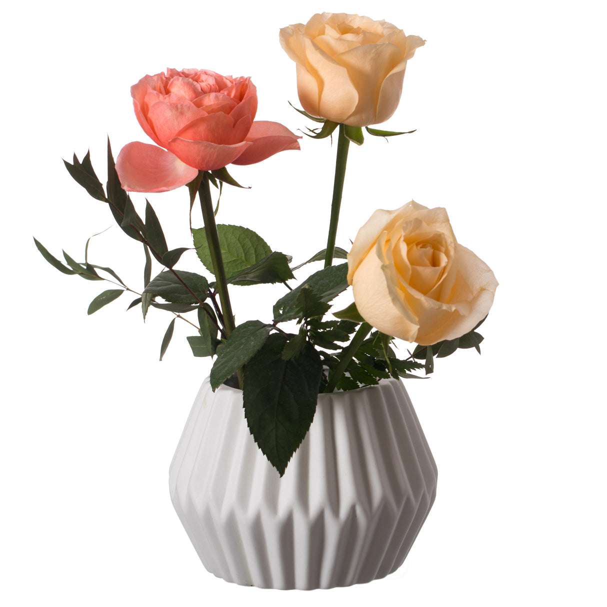 Contemporary White Ceramic Unique Geometric Shaped Table Vase Flower Holder - LEHADAR