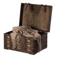 Wooden Brown Storage Trunk with Faux Leather Straps and Handles, Large - LEHADAR