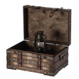 Wooden Brown Storage Trunk with Faux Leather Straps and Handles, Small - LEHADAR