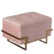 Large Tufted Minimalist Rectangular Velvet Storage Ottoman with Gold Metal Legs, Pink - LEHADAR