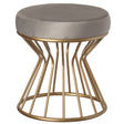 Modern Round Velvet Stool with Bent Gold Metal Base Standard Ottoman, Grey - LEHADAR