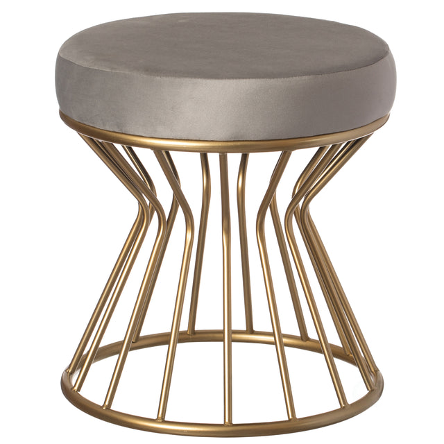 Modern Round Velvet Stool with Bent Gold Metal Base Standard Ottoman, Grey - LEHADAR