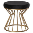 Modern Round Velvet Stool with Bent Gold Metal Base Standard Ottoman, Black - LEHADAR