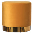 Modern Round Velvet Fabric Standard Ottoman Stool with Gold Base, Mustard - LEHADAR