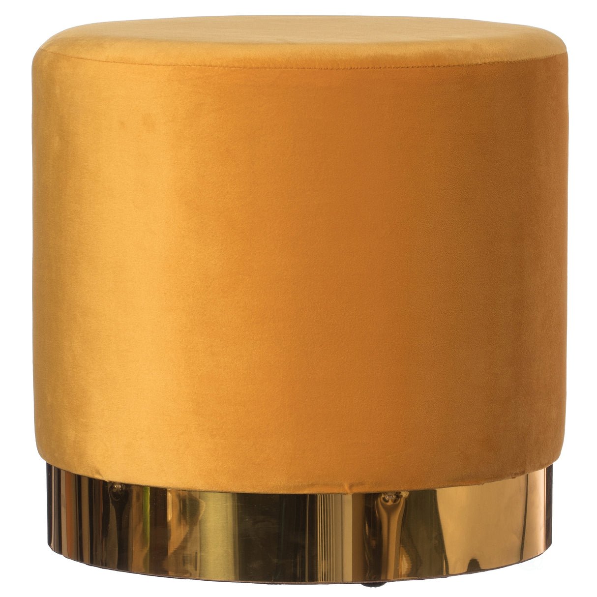 Modern Round Velvet Fabric Standard Ottoman Stool with Gold Base, Mustard - LEHADAR