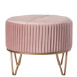 Round Velvet Ottoman Stool Raised with Hairpin Gold Base, Pink, Medium - LEHADAR
