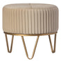 Round Velvet Ottoman Stool Raised with Hairpin Gold Base, Cream, Small - LEHADAR