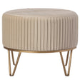 Round Velvet Ottoman Stool Raised with Hairpin Gold Base, Cream, Medium - LEHADAR
