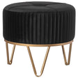 Round Velvet Ottoman Stool Raised with Hairpin Gold Base, Black, Small - LEHADAR