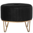 Round Velvet Ottoman Stool Raised with Hairpin Gold Base, Black, Medium - LEHADAR