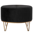 Round Velvet Ottoman Stool Raised with Hairpin Gold Base, Black, Large - LEHADAR