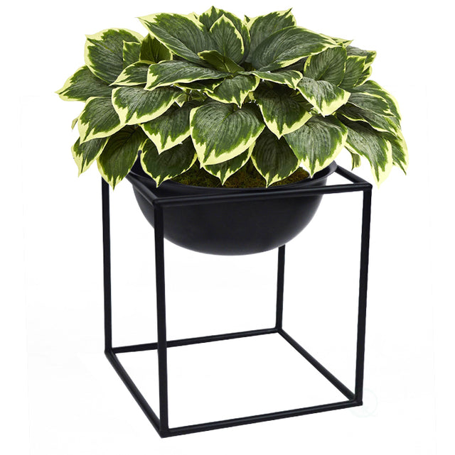Contemporary Black Metal 9 Inches Tall Table Flower Planter Pot with Stand, Perfect for Adding a Touch of Elegance and Style to your Entryway, Living Room, Kitchen, or Dining Room - LEHADAR