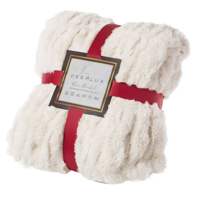 50 in. x 60 in. Rached Faux Fur Cozy Throw Blanket - Decorative Plush Blanket for Sofa and Bed, Soft and Comfortable Home Accent, Stylish Living Room and Bedroom Decor, Warm Winter Blanket, Cream - LEHADAR