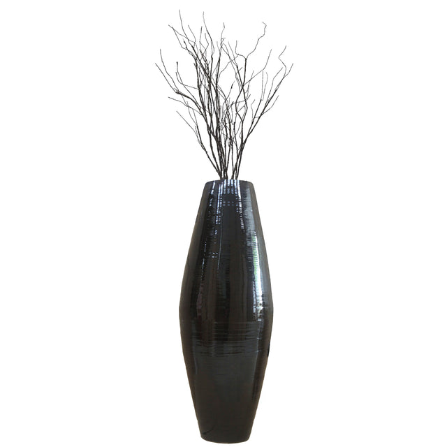 Bamboo Cylinder Floor Vase - Handcrafted Tall Decorative Vase - Ideal for Dining Room, Living Room, 37 Inch Black - LEHADAR