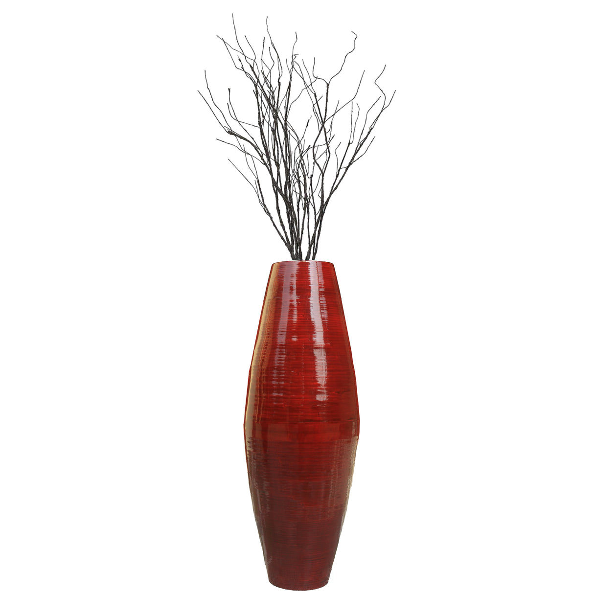 Bamboo Cylinder Floor Vase - Handcrafted Tall Decorative Vase - Ideal for Dining Room, Living Room, 37 Inch Red - LEHADAR